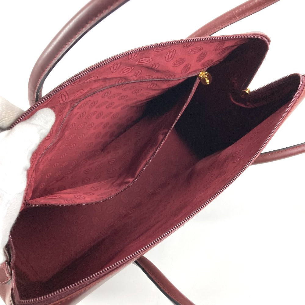 CARTIER マストライン ロゴ カバン 肩掛け トートバッグ ビジネスバッグ ショルダーバッグ レザー ユニセックス ワインレッド