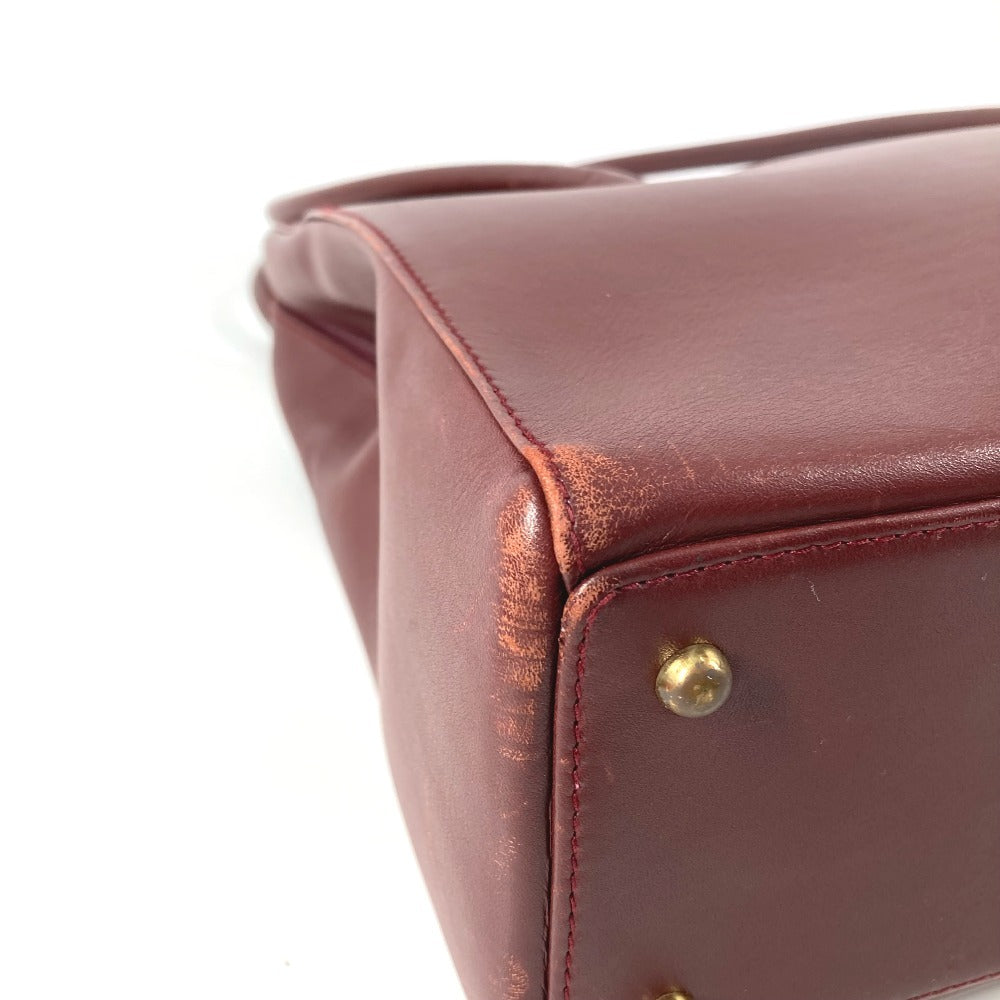 CARTIER マストライン ロゴ カバン 肩掛け トートバッグ ビジネスバッグ ショルダーバッグ レザー ユニセックス ワインレッド