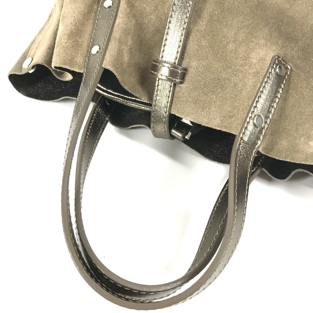 TIFFANY&Co. Logo Tote Bag with Pouch, Handbag, Leather/Suede, Women's, Gold-tone