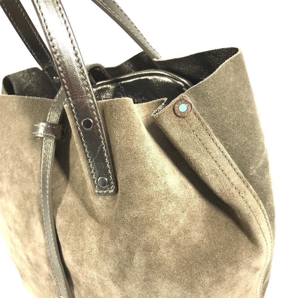 TIFFANY&Co. Logo Tote Bag with Pouch, Handbag, Leather/Suede, Women's, Gold-tone