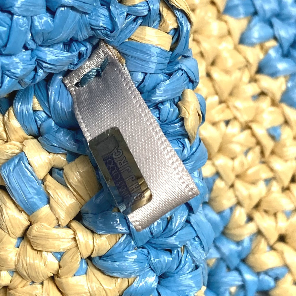 JIMMY CHOO ロゴ ボーダー ビーチトート カバン 肩掛け トートバッグ ショルダーバッグ ラフィア レディース ブルー