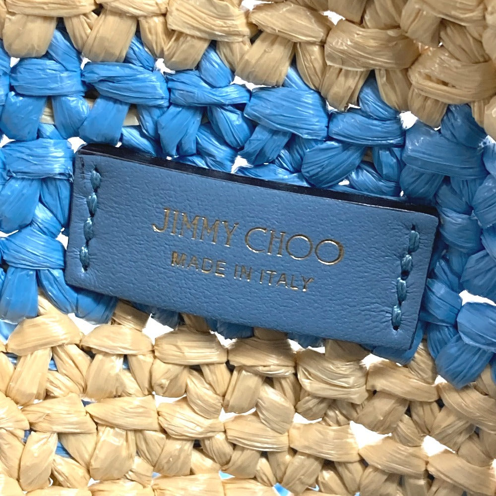 JIMMY CHOO ロゴ ボーダー ビーチトート カバン 肩掛け トートバッグ ショルダーバッグ ラフィア レディース ブルー