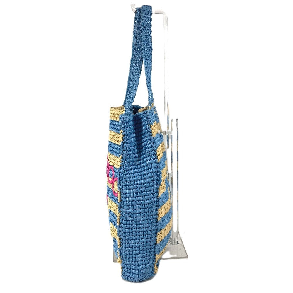 JIMMY CHOO ロゴ ボーダー ビーチトート カバン 肩掛け トートバッグ ショルダーバッグ ラフィア レディース ブルー