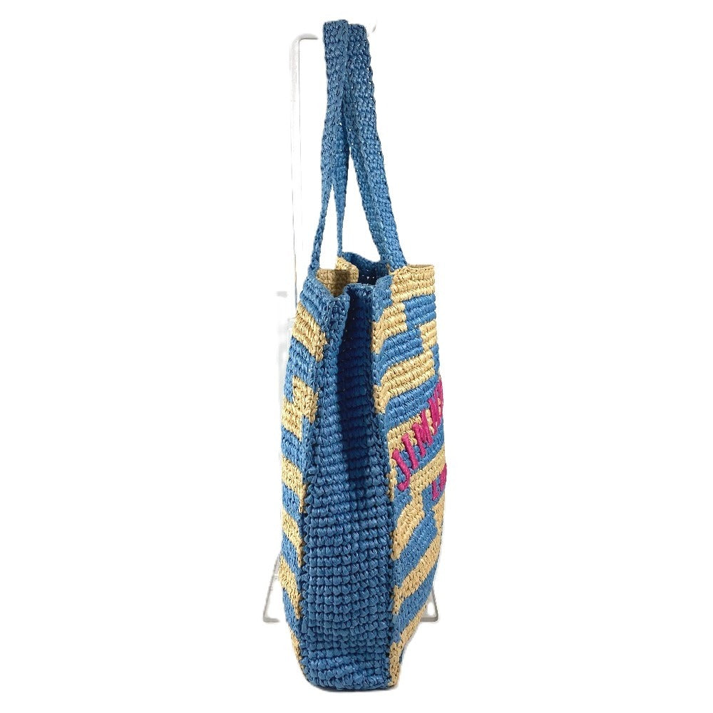 JIMMY CHOO ロゴ ボーダー ビーチトート カバン 肩掛け トートバッグ ショルダーバッグ ラフィア レディース ブルー