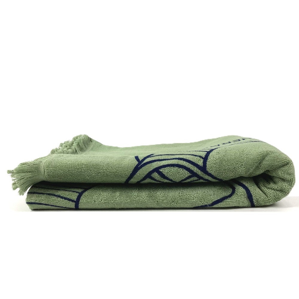 HERMES DRAP DE PLAGE YACHTING THALASSA ヨッティング プラージュ テレサ バスタオル インテリア ひざかけ ブランケット フリンジ タオル コットン ユニセックス グリーン