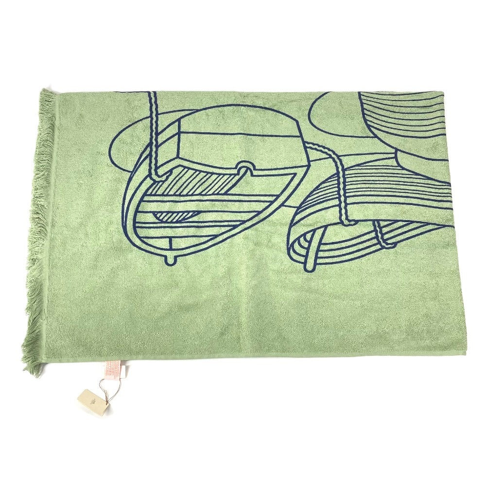 HERMES DRAP DE PLAGE YACHTING THALASSA ヨッティング プラージュ テレサ バスタオル インテリア ひざかけ ブランケット フリンジ タオル コットン ユニセックス グリーン