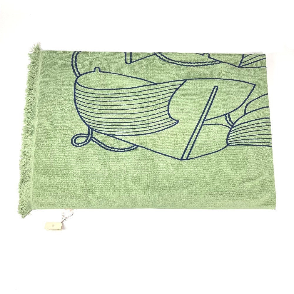 HERMES DRAP DE PLAGE YACHTING THALASSA ヨッティング プラージュ テレサ バスタオル インテリア ひざかけ ブランケット フリンジ タオル コットン ユニセックス グリーン