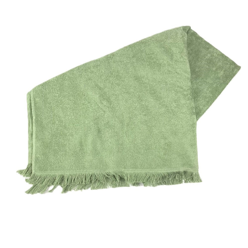 HERMES DRAP DE PLAGE YACHTING THALASSA ヨッティング プラージュ テレサ バスタオル インテリア ひざかけ ブランケット フリンジ タオル コットン ユニセックス グリーン
