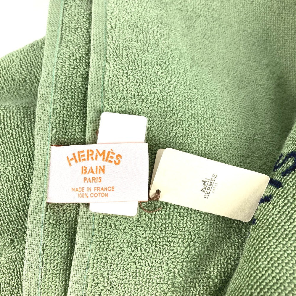 HERMES DRAP DE PLAGE YACHTING THALASSA ヨッティング プラージュ テレサ バスタオル インテリア ひざかけ ブランケット フリンジ タオル コットン ユニセックス グリーン