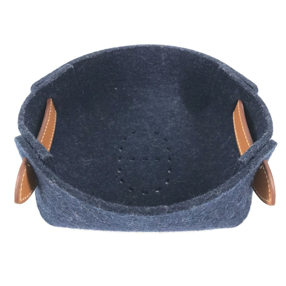 HERMES パンチングロゴ ヴィドポッシュ パスパス アクセサリートレイ トレー 雑貨 小物入れ フェルト ユニセックス ネイビー