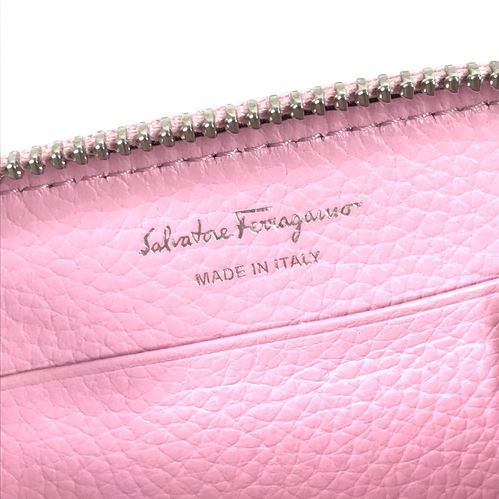 Salvatore Ferragamo 小銭入れ ガンチーニ ロゴ 財布 コンパクトウォレット ラウンドファスナー コインケース レザー ユニセックス ピンク