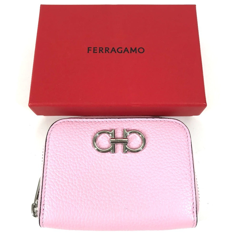 Salvatore Ferragamo 小銭入れ ガンチーニ ロゴ 財布 コンパクトウォレット ラウンドファスナー コインケース レザー ユニセックス ピンク