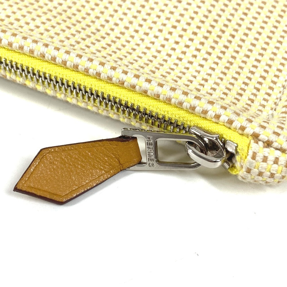 HERMES フラットポーチ 刺繍入り 《フォーブル・コーナー》 PM メイクポーチ 化粧ポーチ セカンドバッグ クラッチバッグ ポーチ コットン ユニセックス シトロン / オークル イエロー