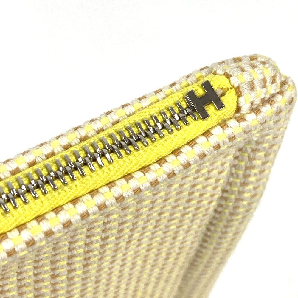 HERMES フラットポーチ 刺繍入り 《フォーブル・コーナー》 PM メイクポーチ 化粧ポーチ セカンドバッグ クラッチバッグ ポーチ コットン ユニセックス シトロン / オークル イエロー