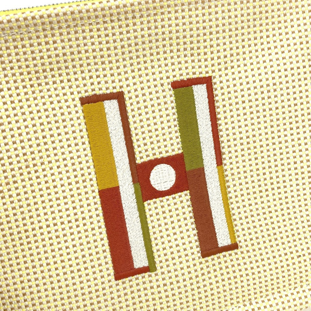 HERMES フラットポーチ 刺繍入り 《フォーブル・コーナー》 PM メイクポーチ 化粧ポーチ セカンドバッグ クラッチバッグ ポーチ コットン ユニセックス シトロン / オークル イエロー