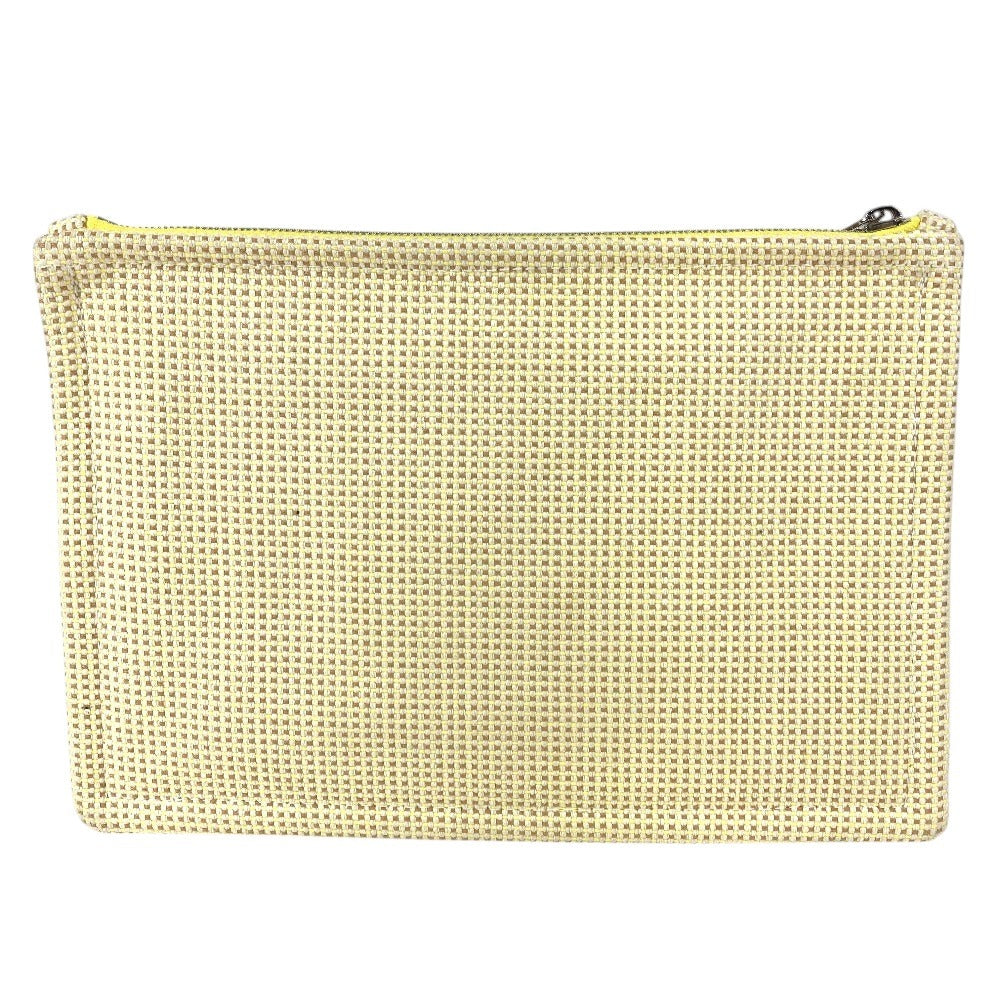 HERMES フラットポーチ 刺繍入り 《フォーブル・コーナー》 PM メイクポーチ 化粧ポーチ セカンドバッグ クラッチバッグ ポーチ コットン ユニセックス シトロン / オークル イエロー