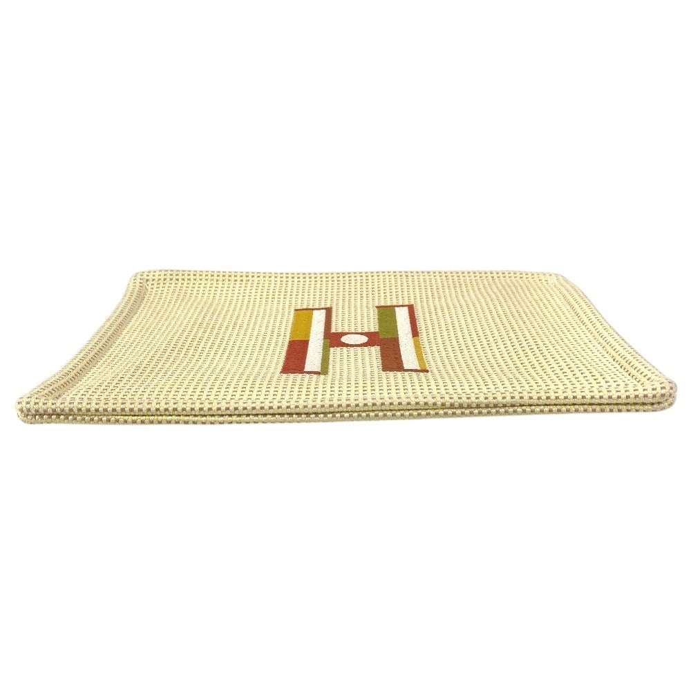 HERMES フラットポーチ 刺繍入り 《フォーブル・コーナー》 PM メイクポーチ 化粧ポーチ セカンドバッグ クラッチバッグ ポーチ コットン ユニセックス シトロン / オークル イエロー