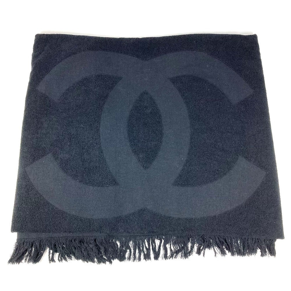 CHANEL 19C CC ココマーク ロゴ ビーチタオル バスタオル インテリア ひざかけ ブランケット タオル コットン ユニセックス ブラック