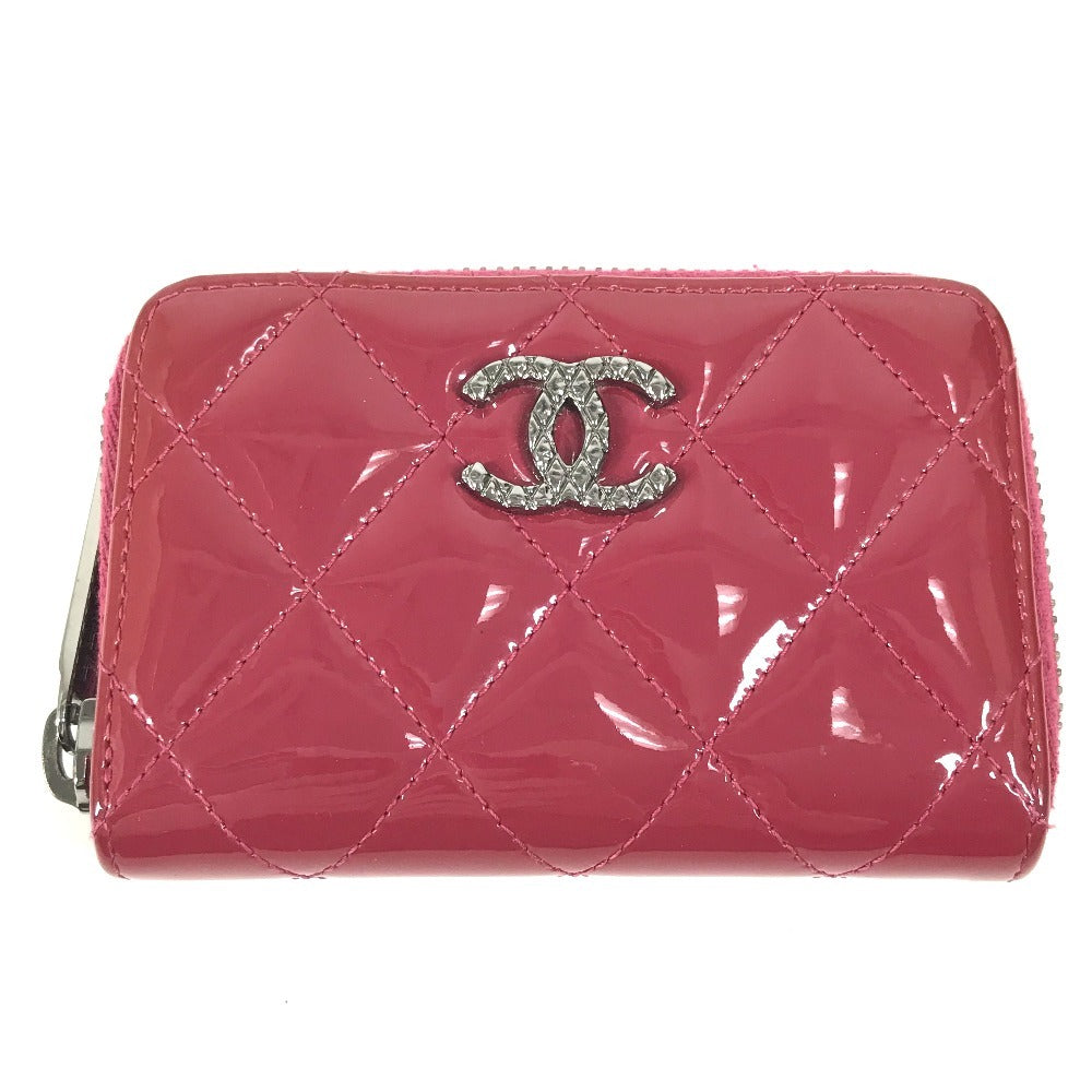 CHANEL CC ココマーク ロゴ マトラッセ キルティング 財布 小銭入れ ラウンドファスナー コインケース エナメル ユニセックス ピンクパープル系