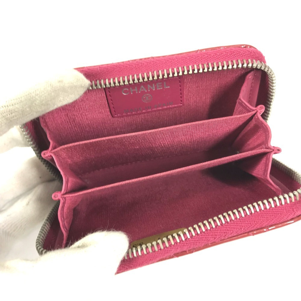 CHANEL CC ココマーク ロゴ マトラッセ キルティング 財布 小銭入れ ラウンドファスナー コインケース エナメル ユニセックス ピンクパープル系