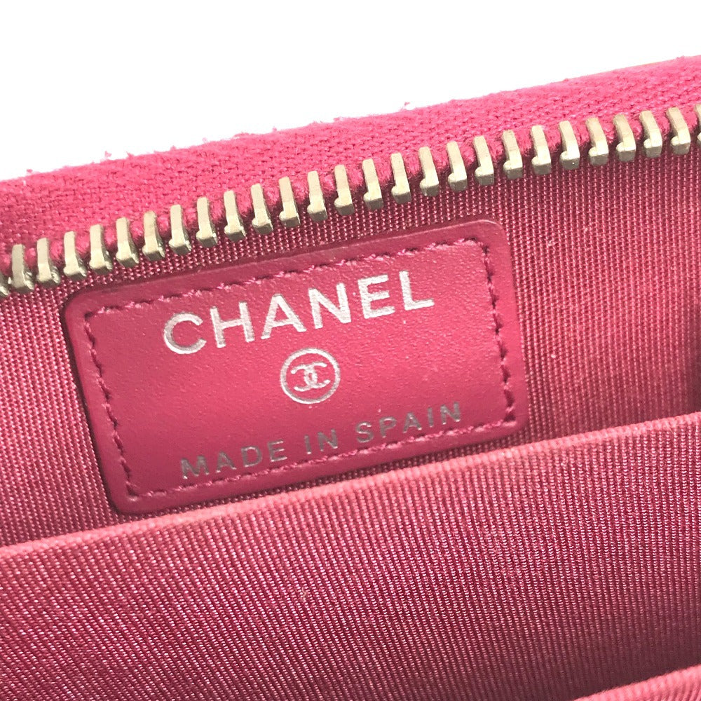 CHANEL CC ココマーク ロゴ マトラッセ キルティング 財布 小銭入れ ラウンドファスナー コインケース エナメル ユニセックス ピンクパープル系