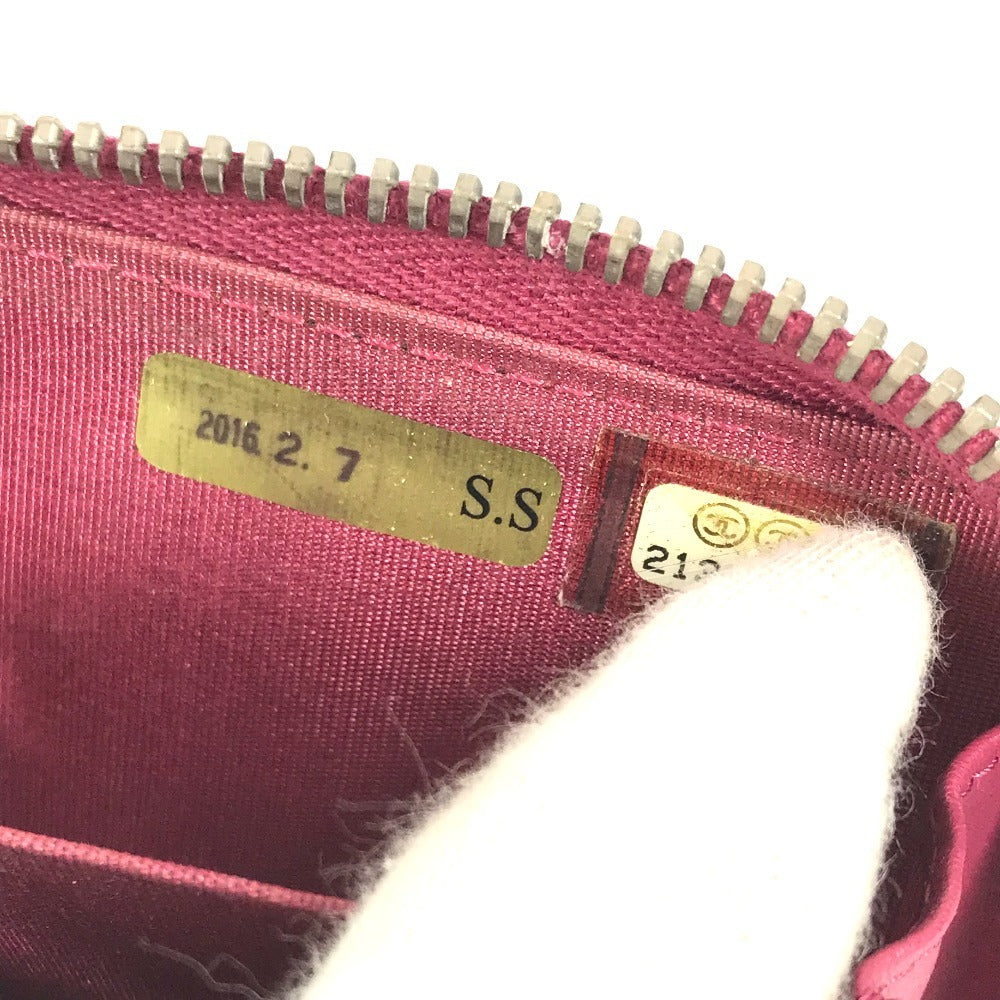 CHANEL CC ココマーク ロゴ マトラッセ キルティング 財布 小銭入れ ラウンドファスナー コインケース エナメル ユニセックス ピンクパープル系