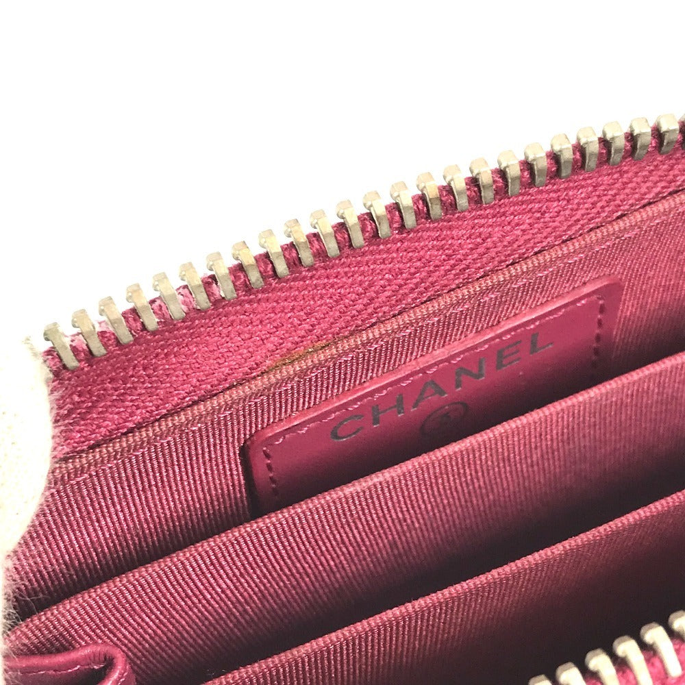 CHANEL CC ココマーク ロゴ マトラッセ キルティング 財布 小銭入れ ラウンドファスナー コインケース エナメル ユニセックス ピンクパープル系