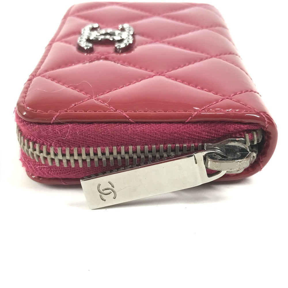 CHANEL CC ココマーク ロゴ マトラッセ キルティング 財布 小銭入れ ラウンドファスナー コインケース エナメル ユニセックス ピンクパープル系