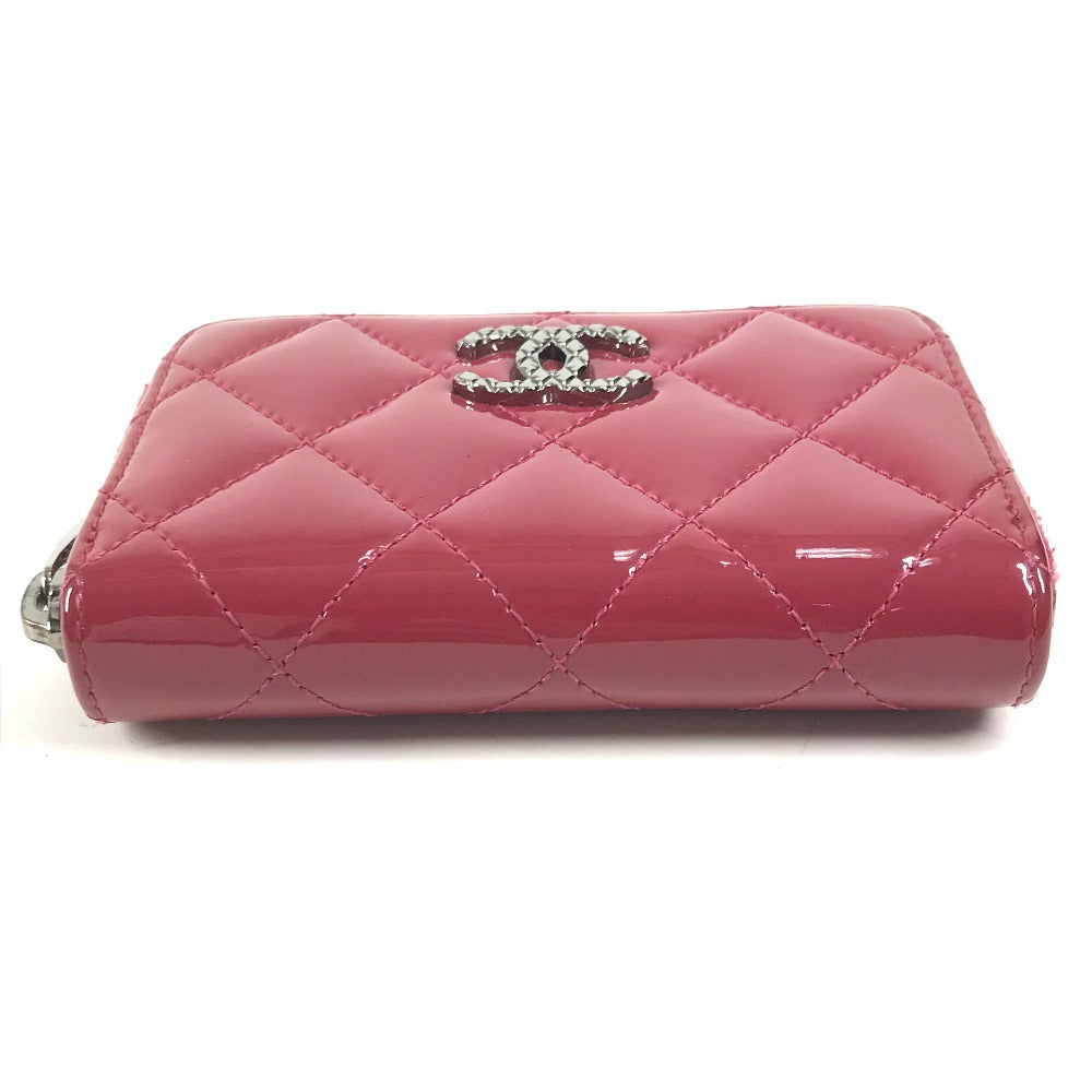 CHANEL CC ココマーク ロゴ マトラッセ キルティング 財布 小銭入れ ラウンドファスナー コインケース エナメル ユニセックス ピンクパープル系