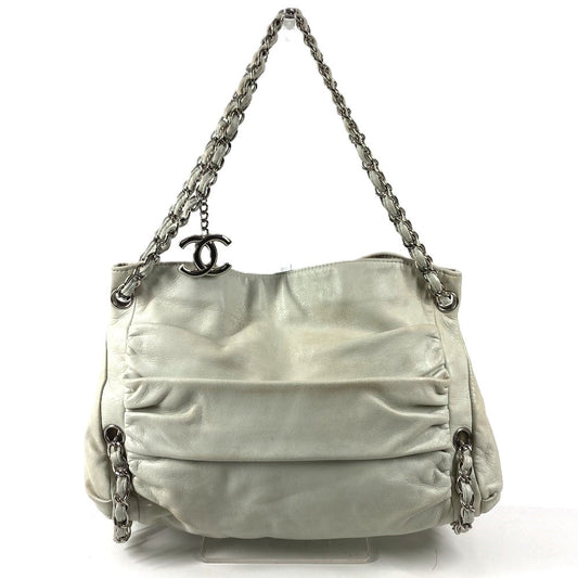 CHANEL W Chain CC Coco Mark Logo Charm Bag Chain Bag Tote Bag Shoulder Bag Leather Unisex White