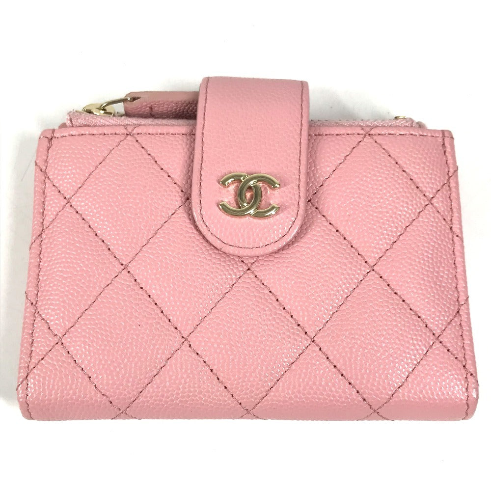CHANEL AP1928 CC ココマーク ロゴ キルティング マトラッセ ダブルジップカードケース コンパクトウォレット 名刺入れ パスケース 小銭入れ 財布 コインケース キャビアスキン ユニセックス ピンク