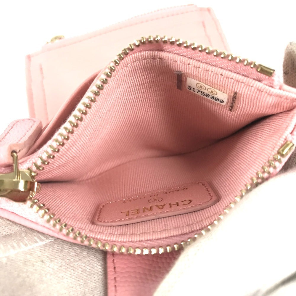 CHANEL AP1928 CC ココマーク ロゴ キルティング マトラッセ ダブルジップカードケース コンパクトウォレット 名刺入れ パスケース 小銭入れ 財布 コインケース キャビアスキン ユニセックス ピンク