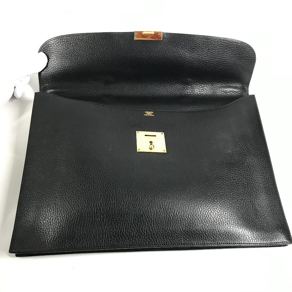 HERMES キリウス 書類バッグ ブリーフケース ハンドバッグ ビジネスバッグ レザー レディース ブラック