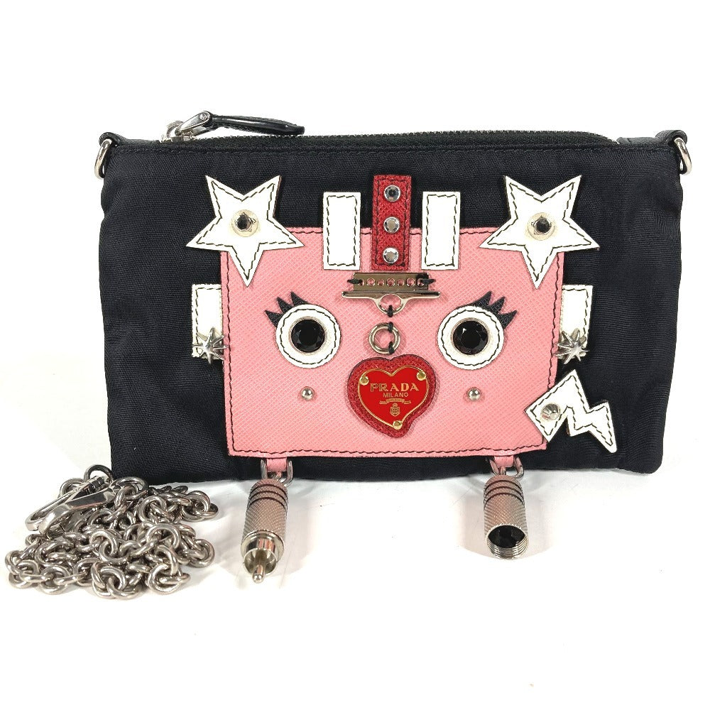PRADA チェーンバッグ ロボット ロゴ カバン 肩掛け アクセサリーポーチ メイクポーチ マルチポーチ ハンドバッグ ショルダーバッグ ナイロン ユニセックス ブラック