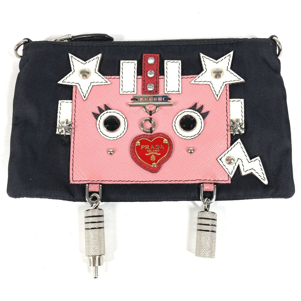 PRADA チェーンバッグ ロボット ロゴ カバン 肩掛け アクセサリーポーチ メイクポーチ マルチポーチ ハンドバッグ ショルダーバッグ ナイロン ユニセックス ブラック