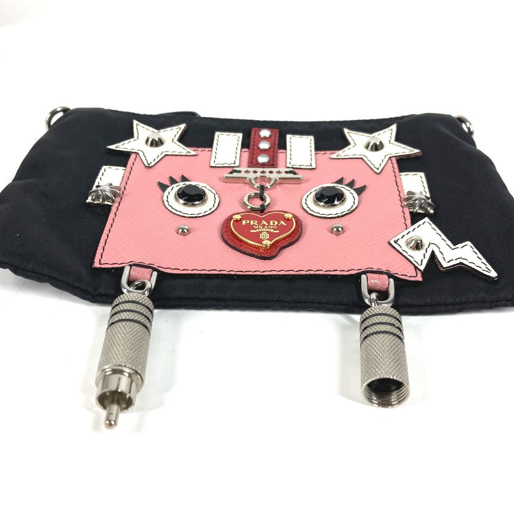 PRADA チェーンバッグ ロボット ロゴ カバン 肩掛け アクセサリーポーチ メイクポーチ マルチポーチ ハンドバッグ ショルダーバッグ ナイロン ユニセックス ブラック