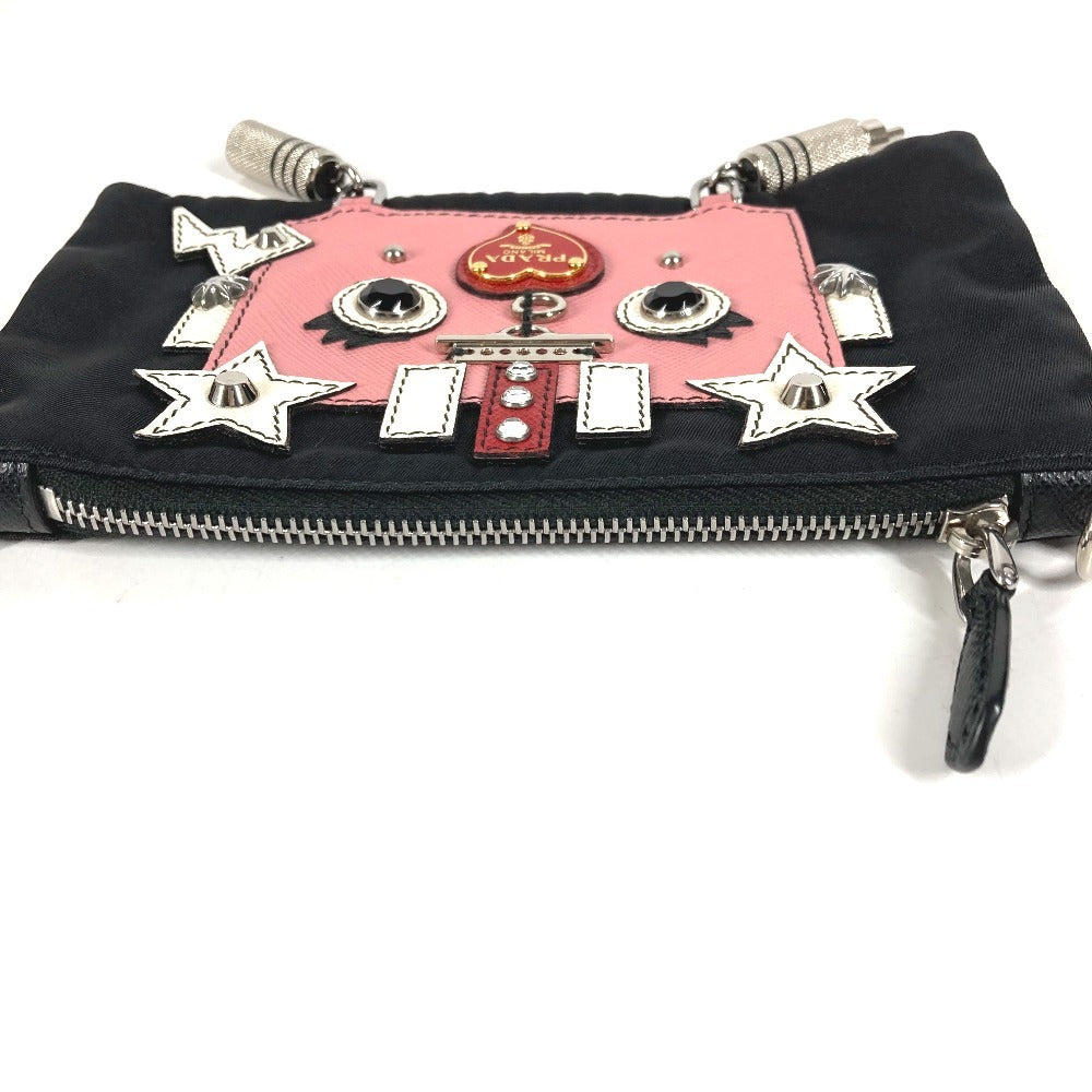 PRADA チェーンバッグ ロボット ロゴ カバン 肩掛け アクセサリーポーチ メイクポーチ マルチポーチ ハンドバッグ ショルダーバッグ ナイロン ユニセックス ブラック