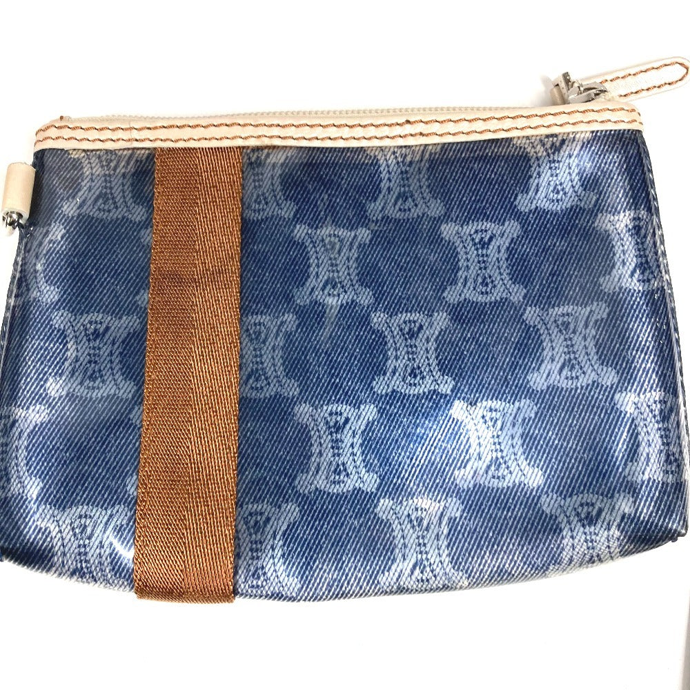 CELINE Pouch Triomphe Logo Beach Bag Handbag Tote Bag Shoulder Bag Vinyl/Leather Unisex Blue