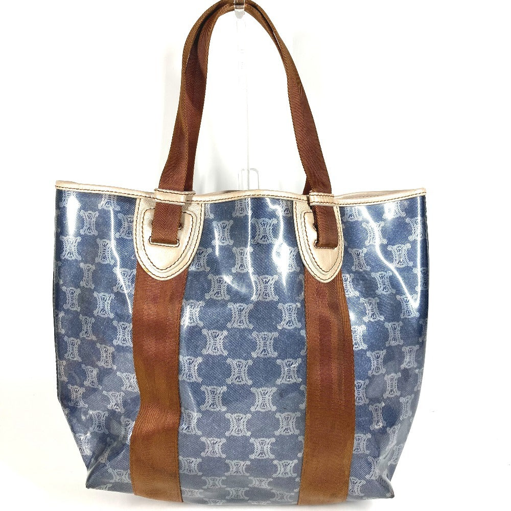 CELINE Pouch Triomphe Logo Beach Bag Handbag Tote Bag Shoulder Bag Vinyl/Leather Unisex Blue