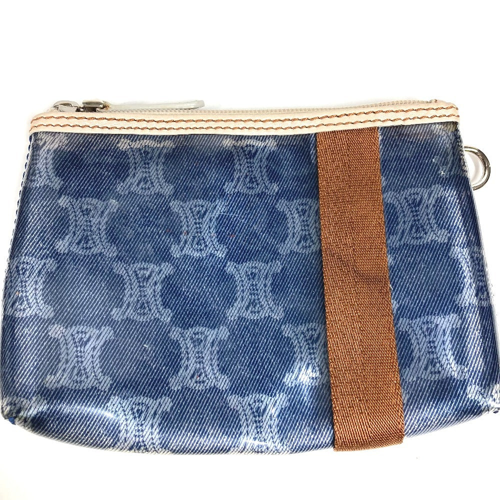 CELINE Pouch Triomphe Logo Beach Bag Handbag Tote Bag Shoulder Bag Vinyl/Leather Unisex Blue