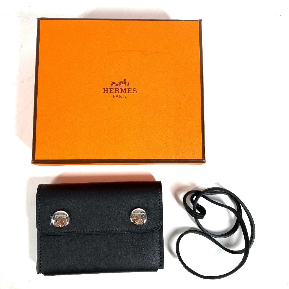 HERMES Sellier Hermesnap Card Case Hermesnap Card Case Business Card Holder Leather Goods Pass Case Bi-fold Card Case Swift Unisex Black