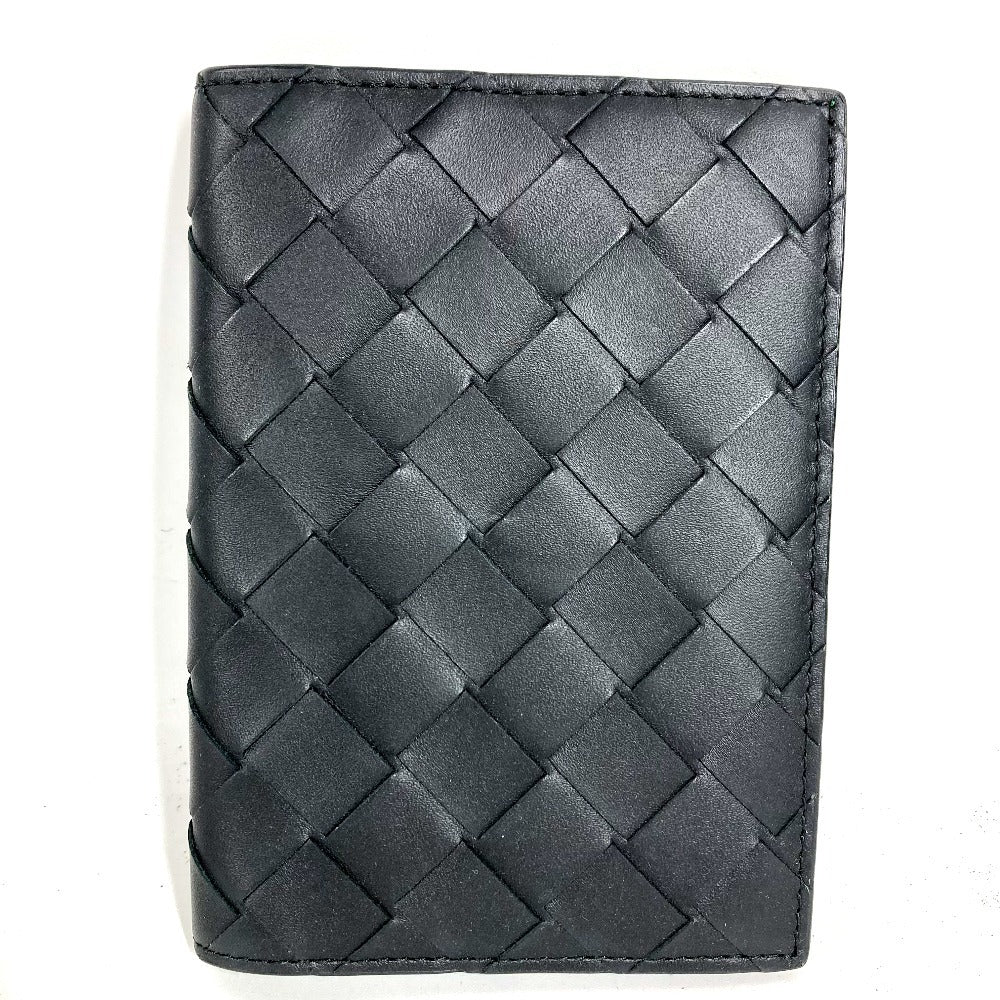 BOTTEGA VENETA 749441 Bi-Color Intrecciato Bifold Cover Stationery Passport Holder Leather Unisex Black