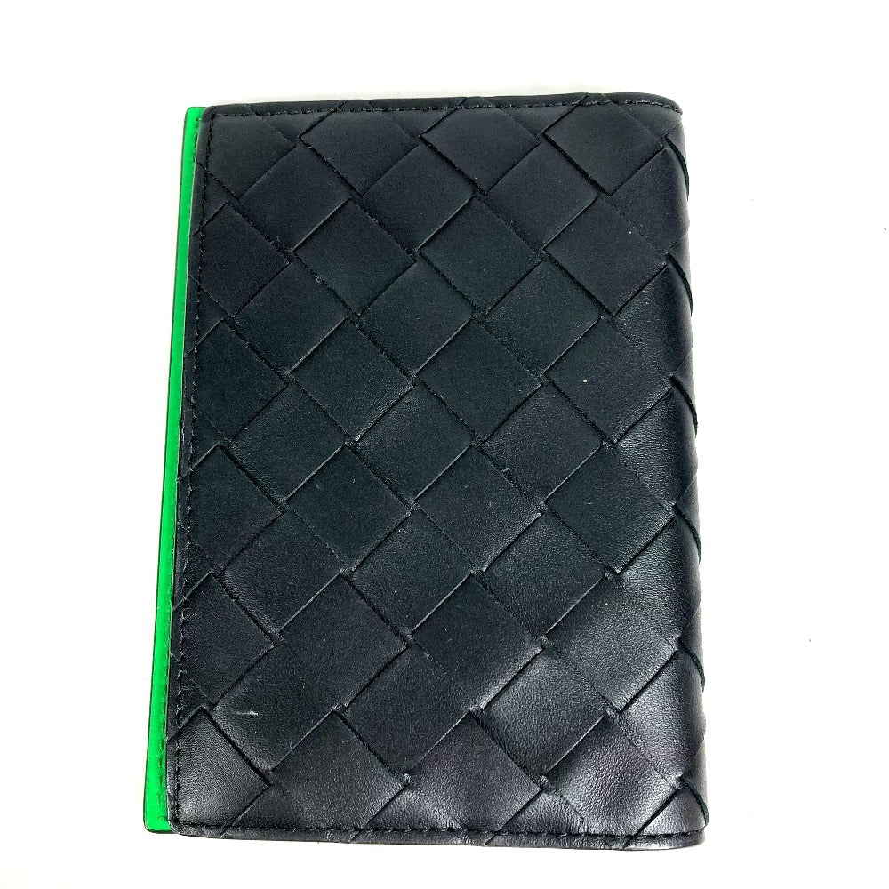 BOTTEGA VENETA 749441 Bi-Color Intrecciato Bifold Cover Stationery Passport Holder Leather Unisex Black