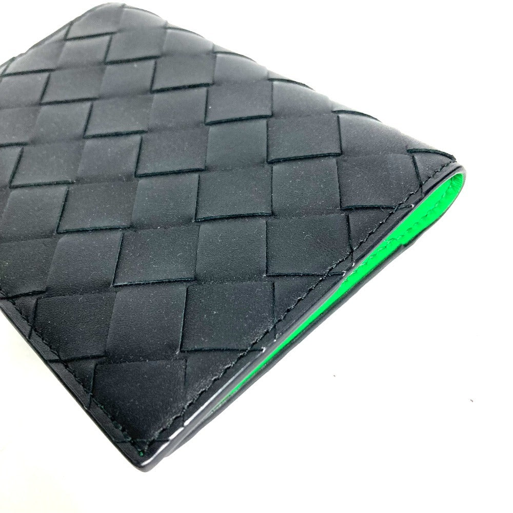 BOTTEGA VENETA 749441 Bi-Color Intrecciato Bifold Cover Stationery Passport Holder Leather Unisex Black