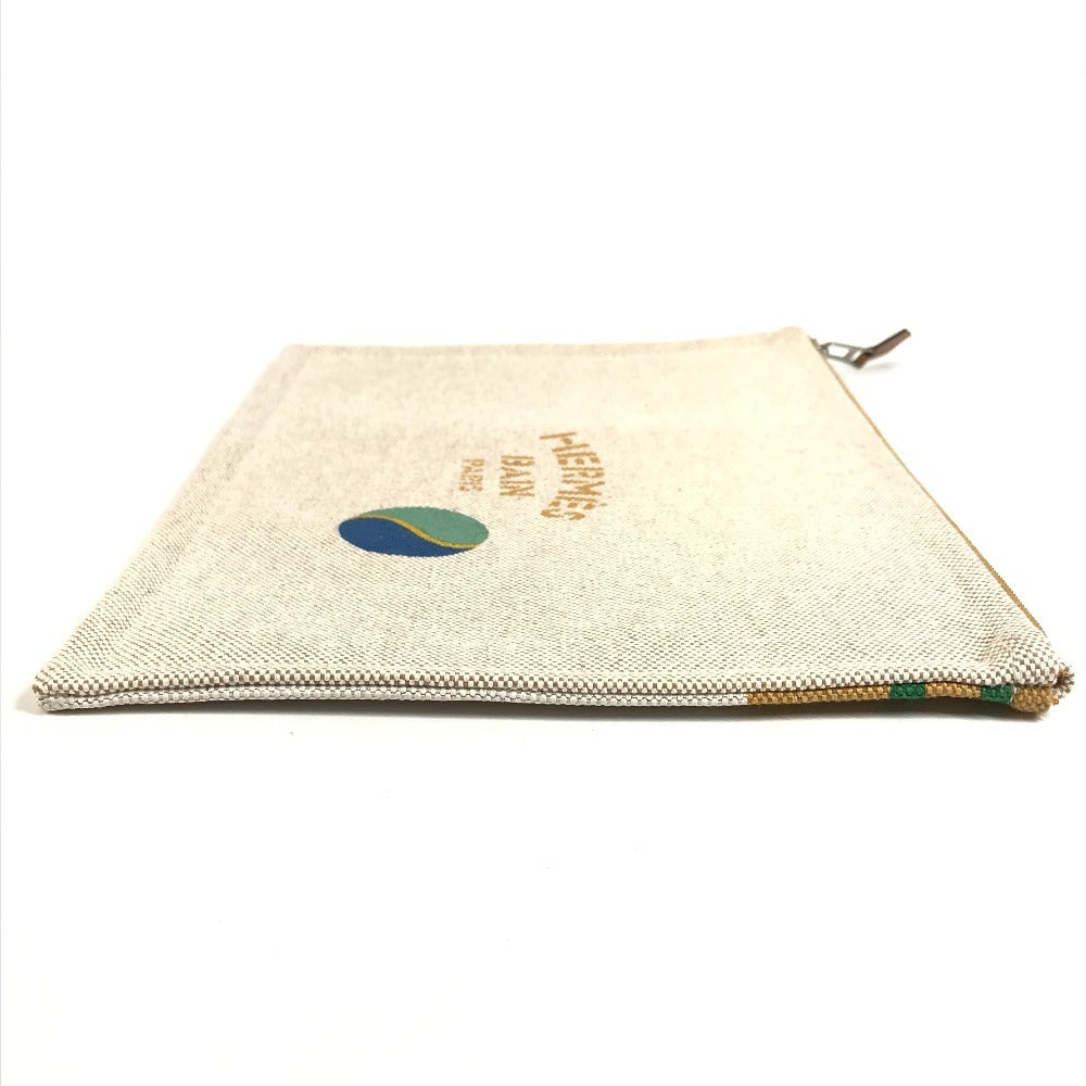 HERMES H103745M 01 Second Bag Flat Pouch "Bal au Bonheur" Print Clutch Bag Bag Makeup Pouch Multi-purpose Pouch Pouch Cotton Unisex Camel Beige