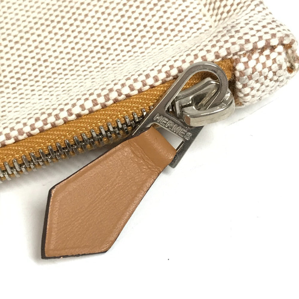 HERMES H103745M 01 Second Bag Flat Pouch "Bal au Bonheur" Print Clutch Bag Bag Makeup Pouch Multi-purpose Pouch Pouch Cotton Unisex Camel Beige