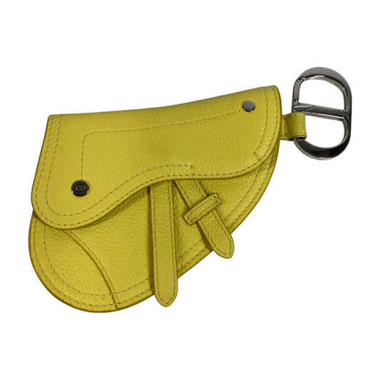 Dior 2ADKH127YMJ Saddle CD Logo Bag Charm Card Case Coin Purse Wallet Key Holder Pouch Leather Unisex Yellow