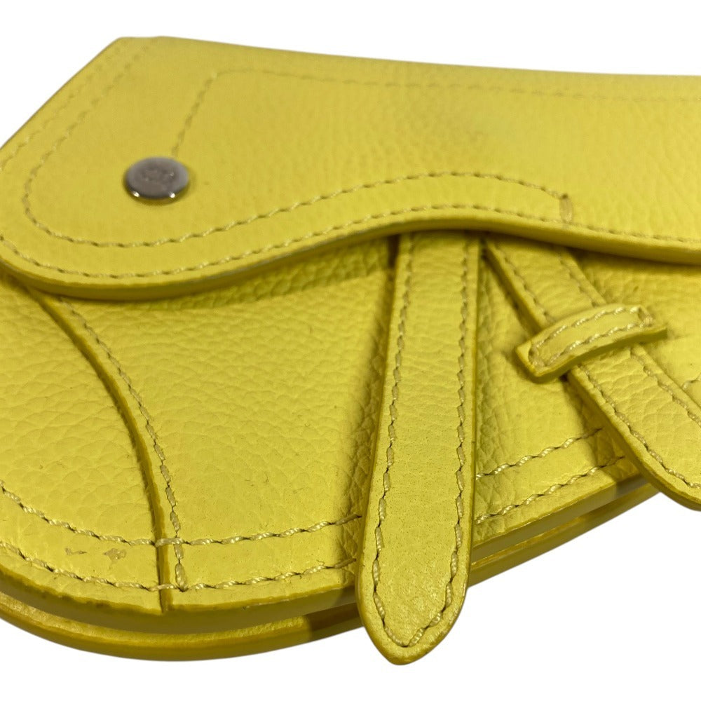 Dior 2ADKH127YMJ Saddle CD Logo Bag Charm Card Case Coin Purse Wallet Key Holder Pouch Leather Unisex Yellow