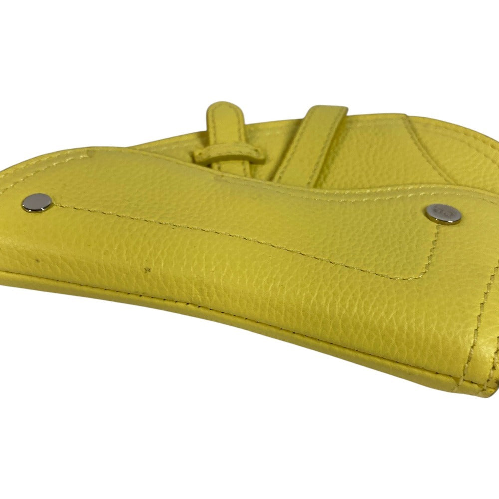 Dior 2ADKH127YMJ Saddle CD Logo Bag Charm Card Case Coin Purse Wallet Key Holder Pouch Leather Unisex Yellow