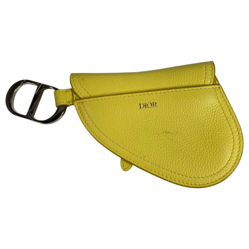 Dior 2ADKH127YMJ Saddle CD Logo Bag Charm Card Case Coin Purse Wallet Key Holder Pouch Leather Unisex Yellow